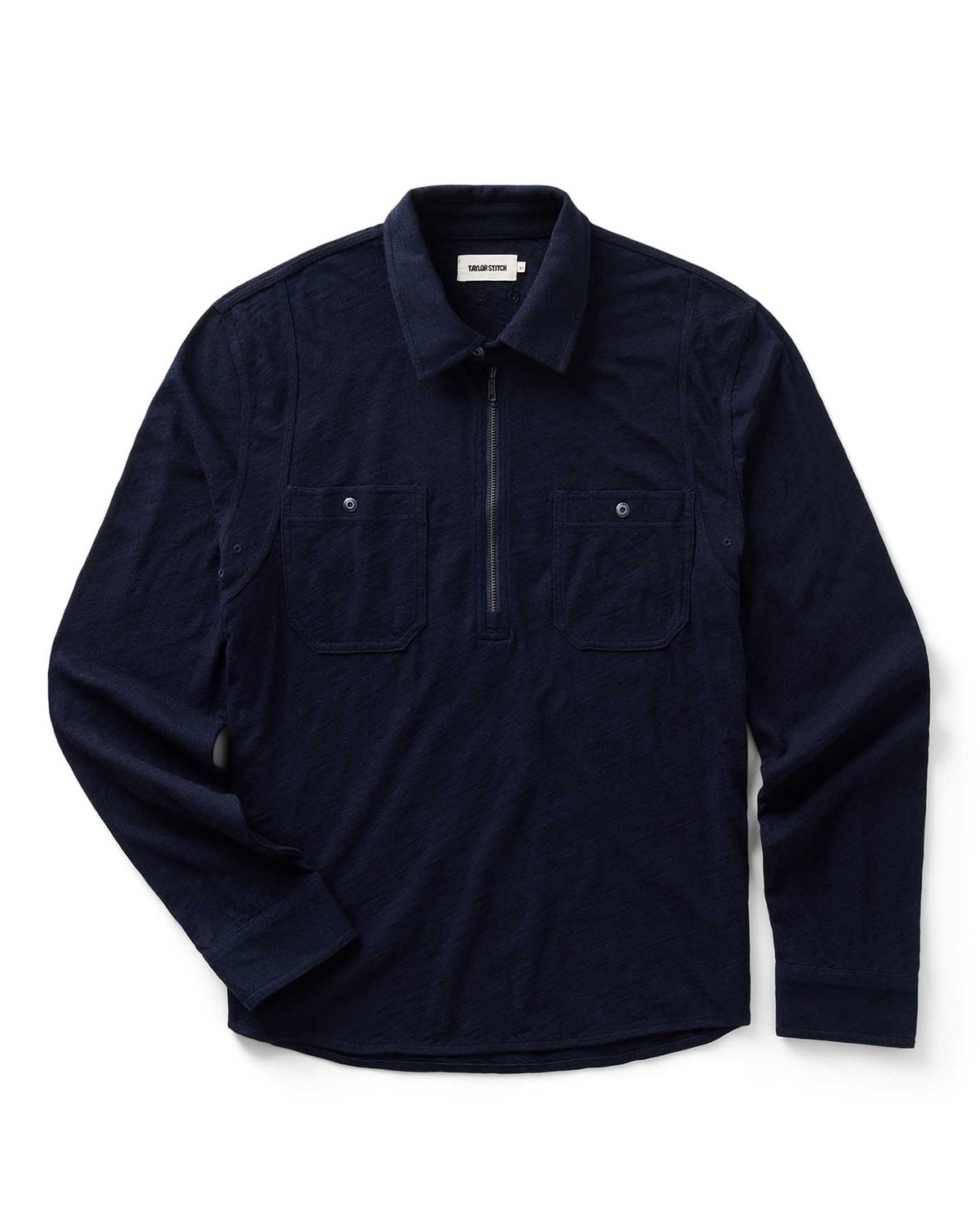 The Tiller Half Zip in Rinsed Indigo Slub