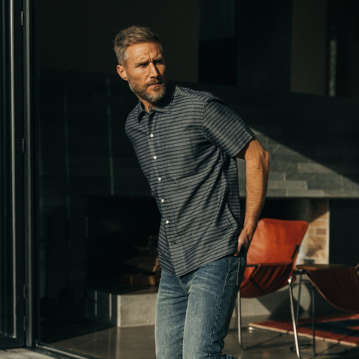 The Short Sleeve Hawthorne in Navy Dobby
