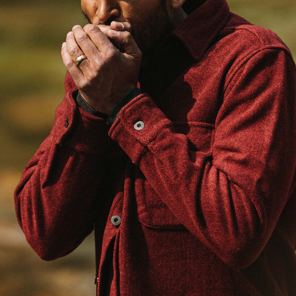 The Explorer Shirt in Burgundy Herringbone Wool