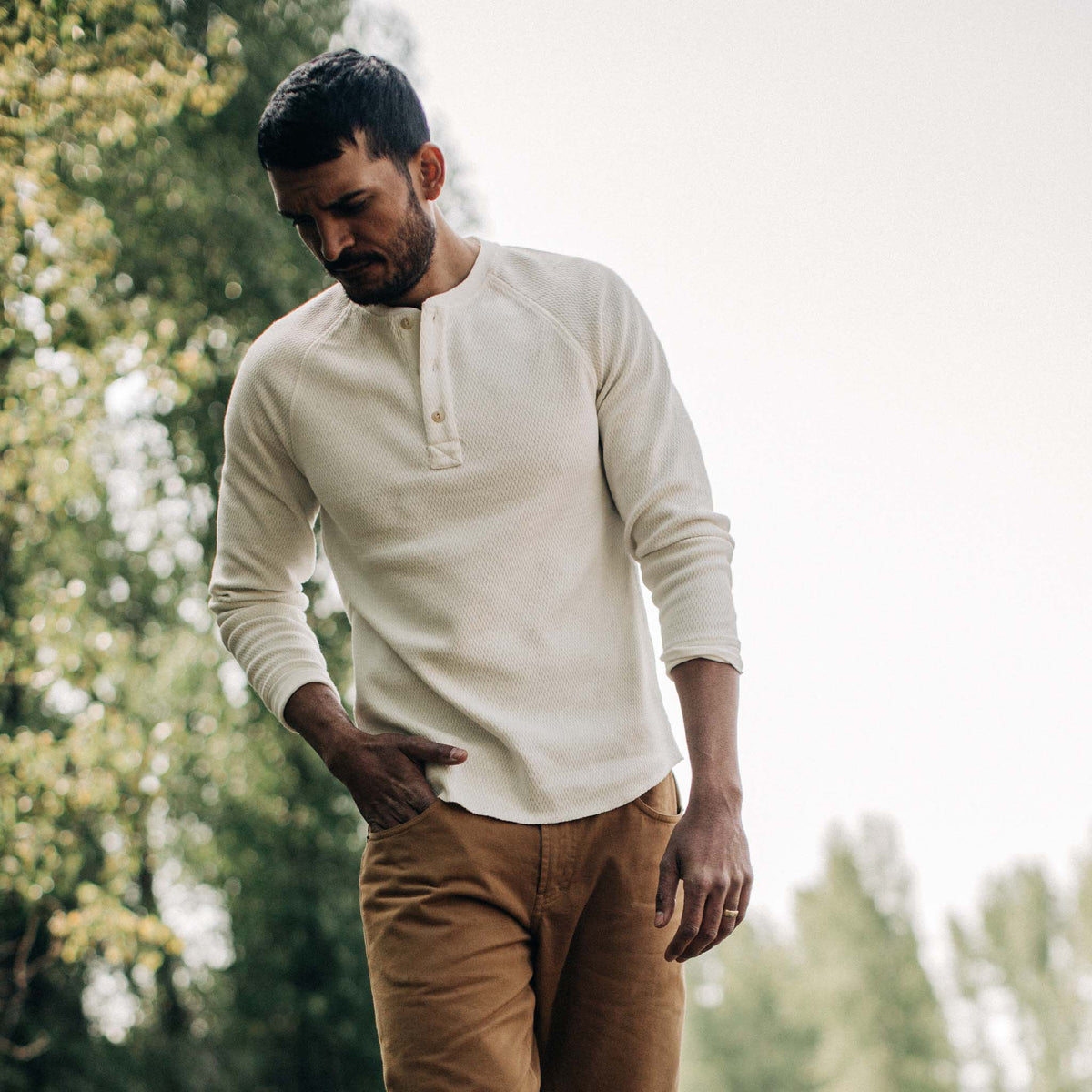 The Heavy Bag Waffle Henley in Natural
