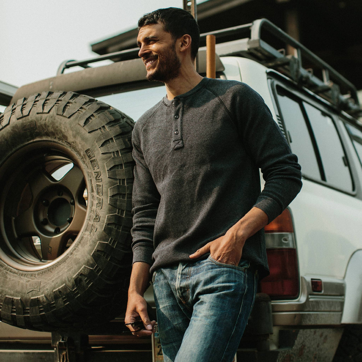 The Heavy Bag Waffle Henley in Navy