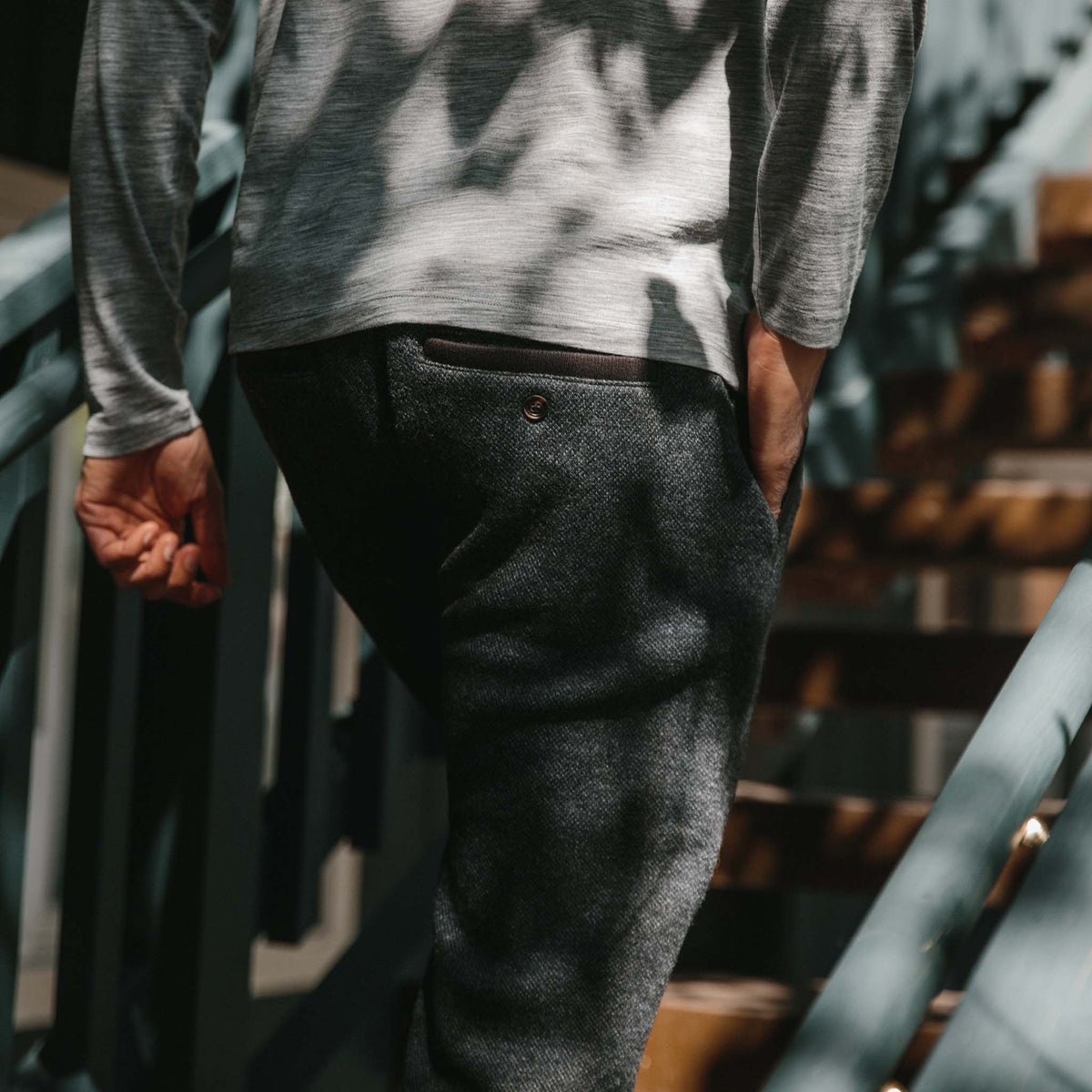 The Weekend Pant in Charcoal Herringbone Wool