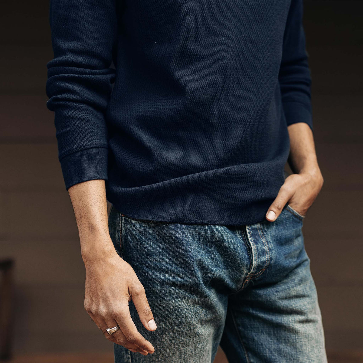 The Heavy Bag Waffle Long Sleeve in Navy