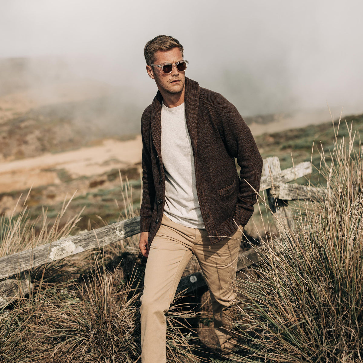 The Headland Shawl Cardigan in Marled Chocolate