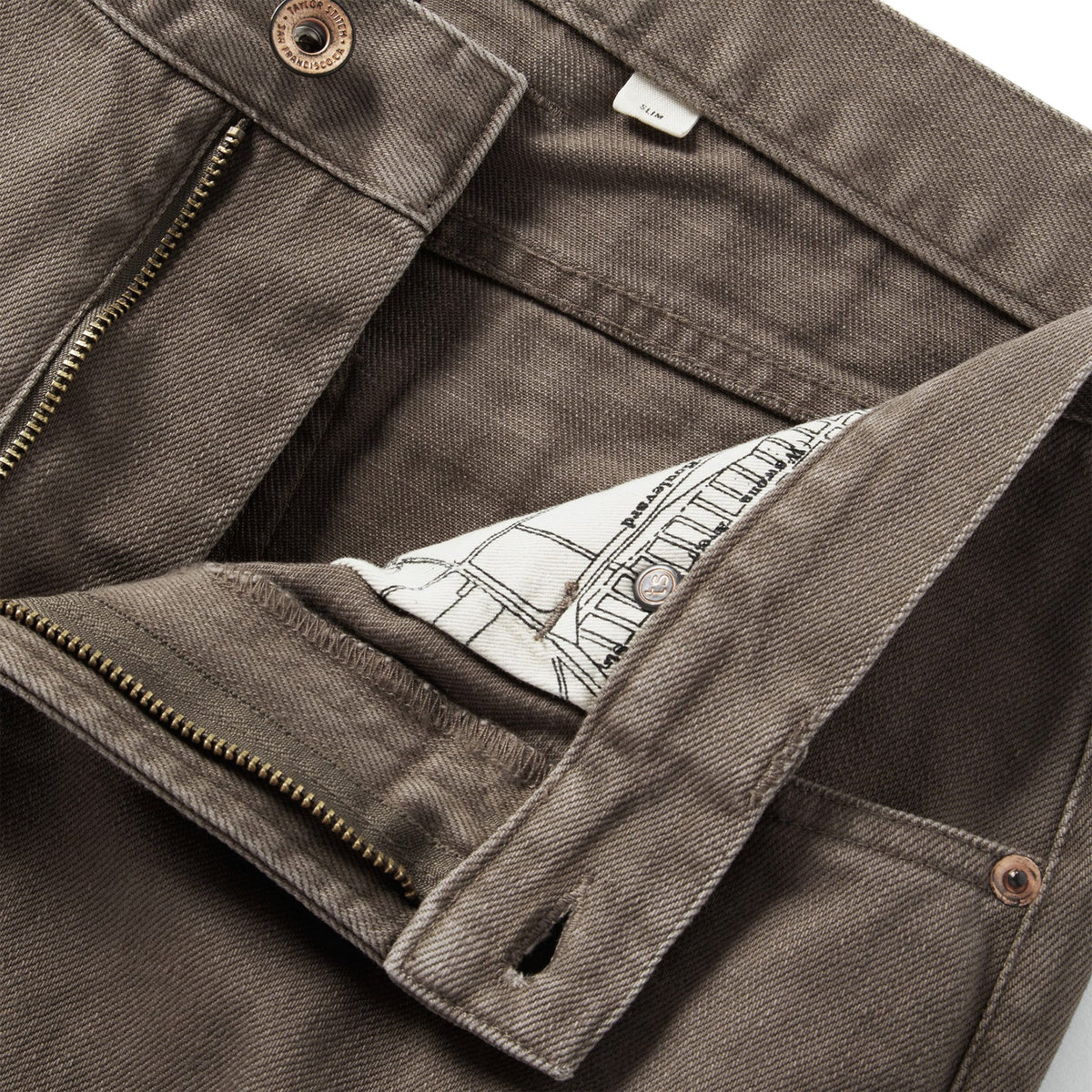 The Slim All Day Pant in Washed Walnut Selvage