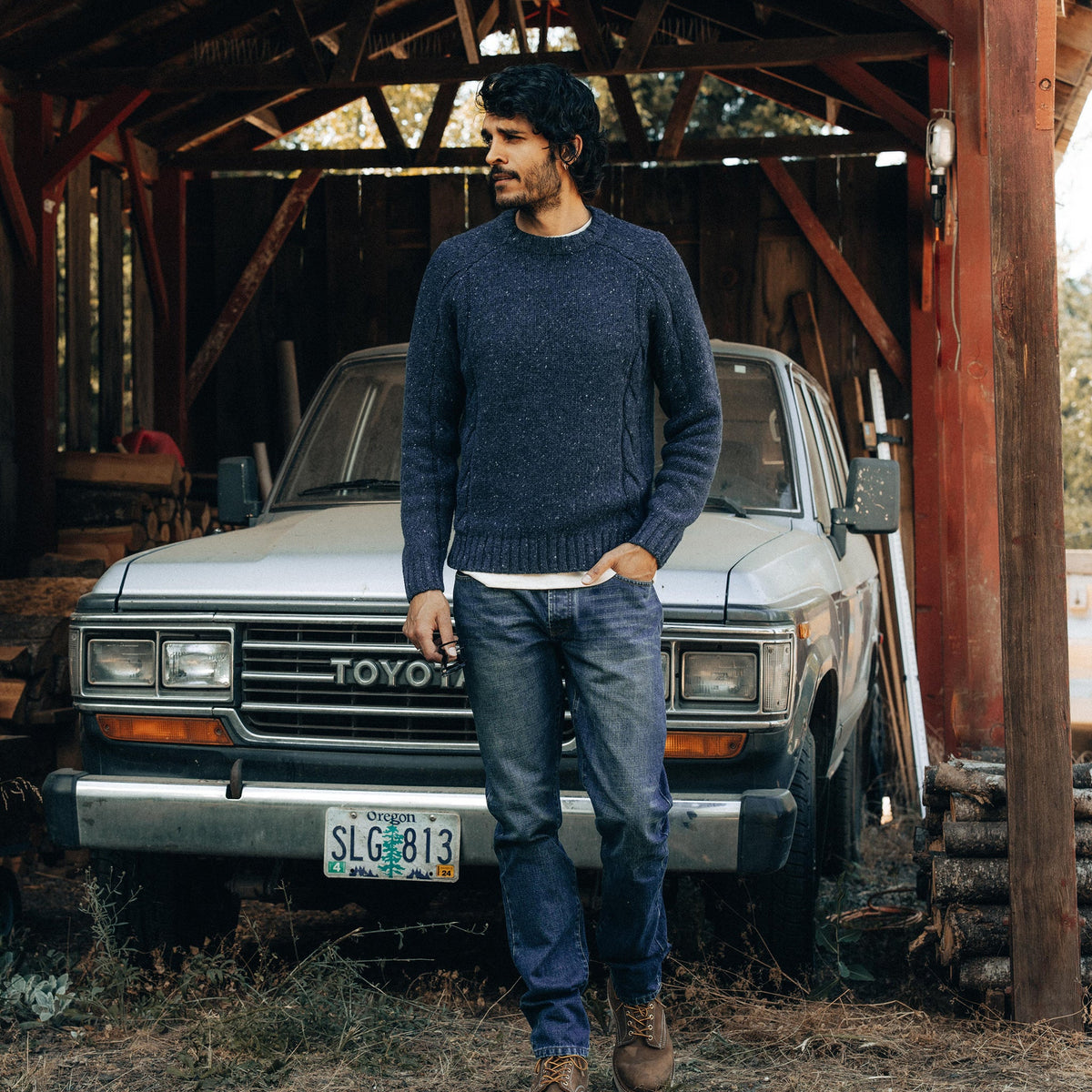 The Topside Sweater in Navy Donegal