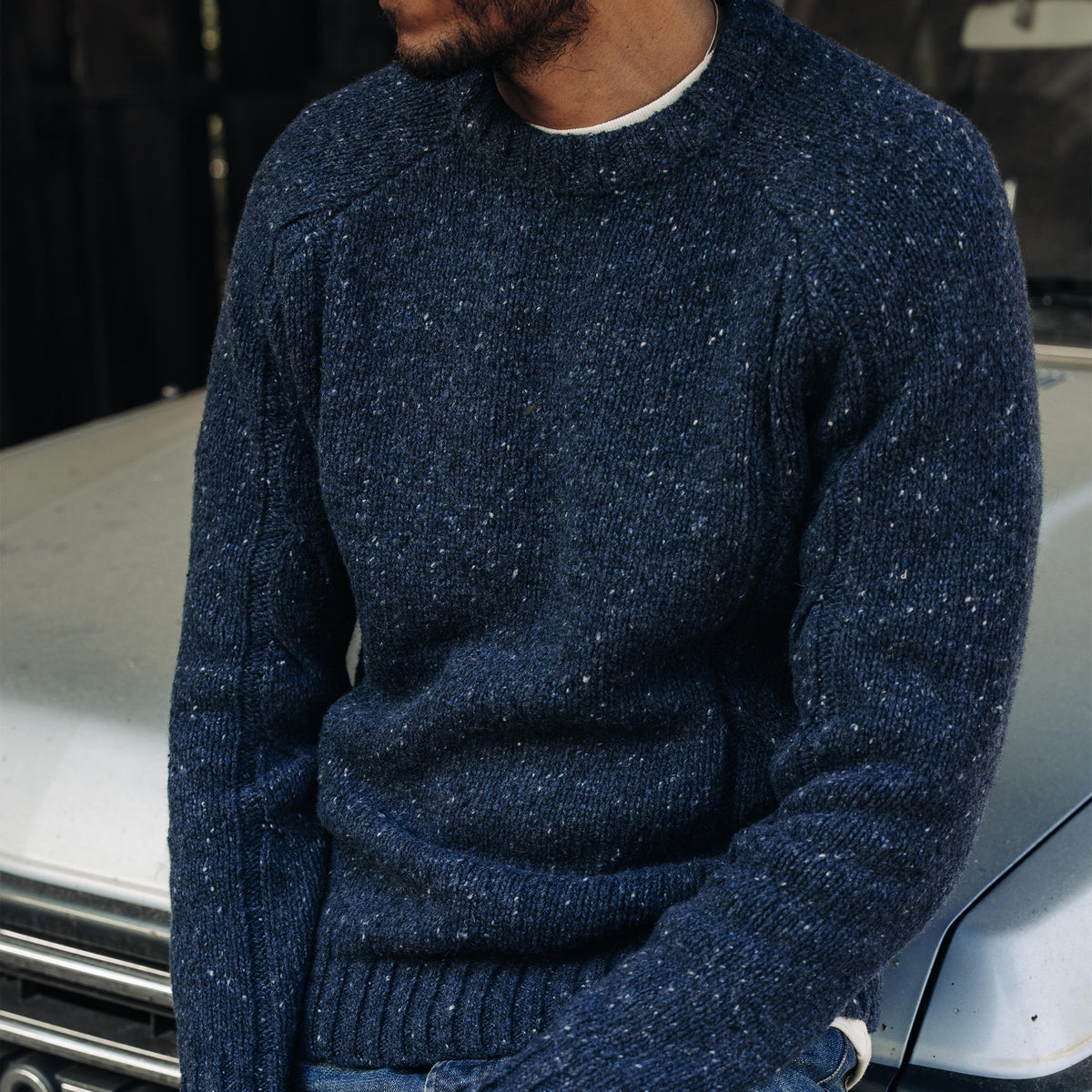 The Topside Sweater in Navy Donegal