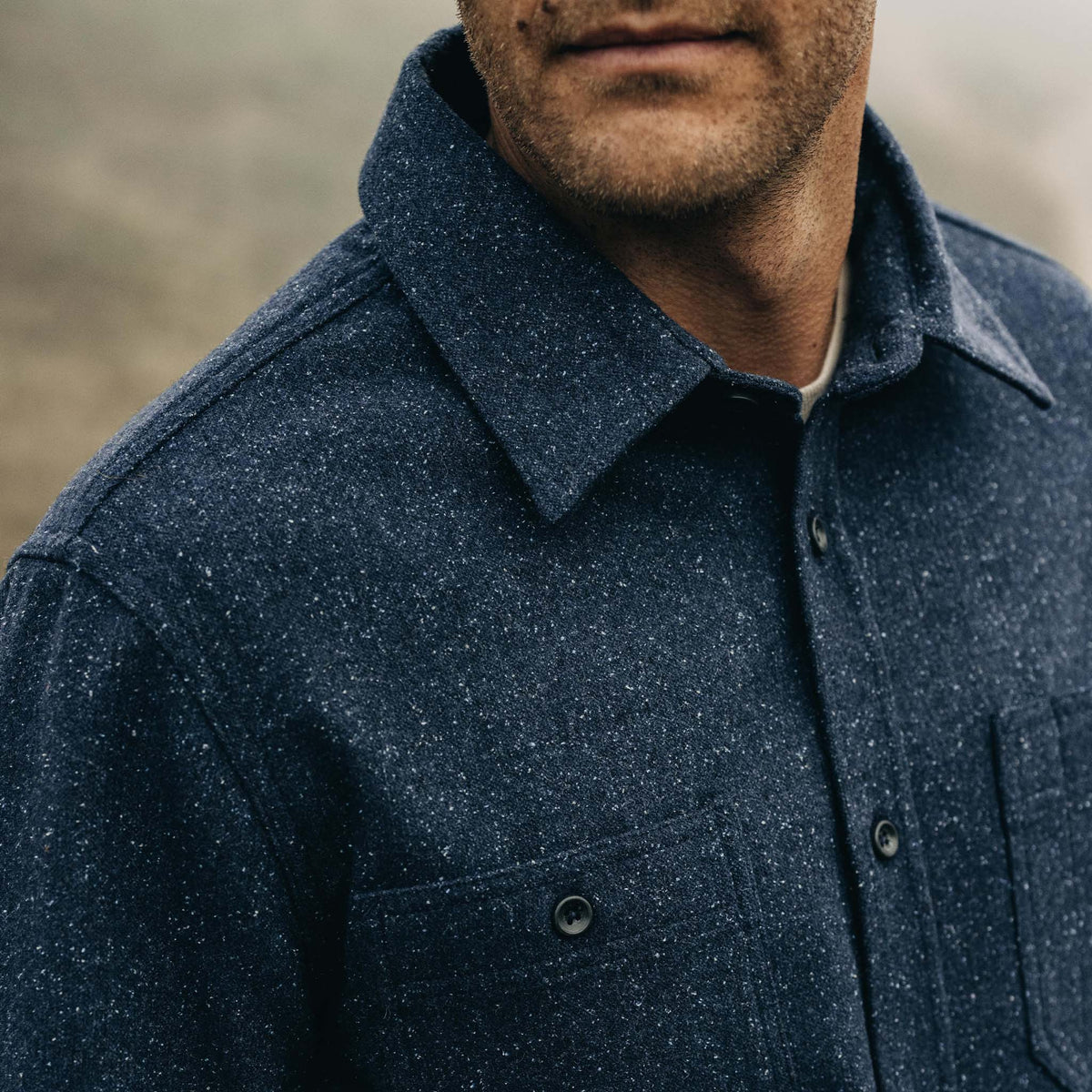 The Utility Shirt in Navy Donegal Wool