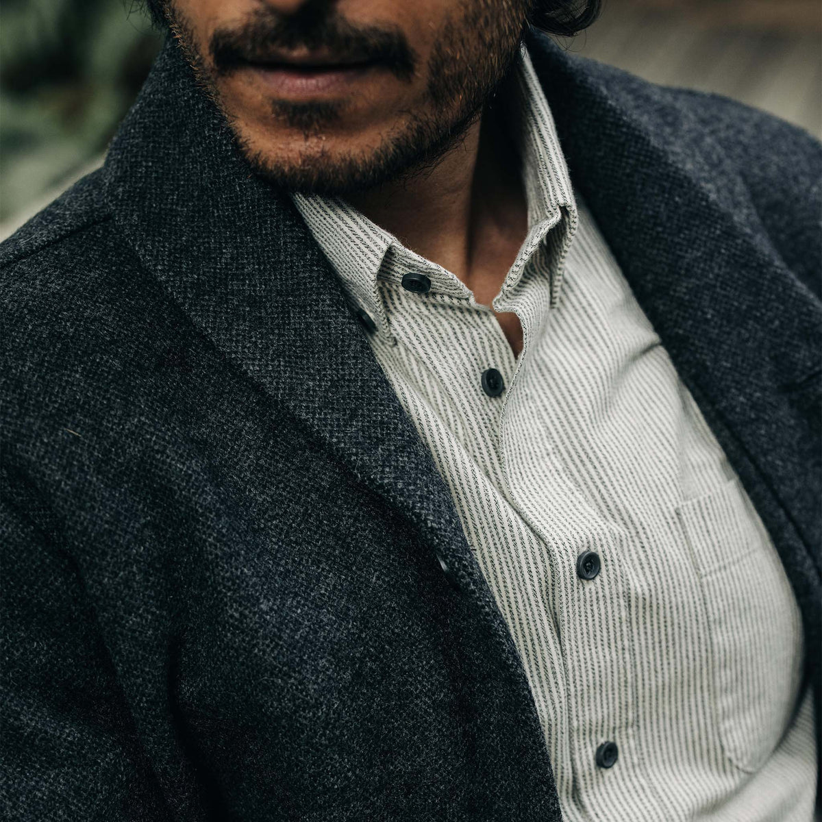 The Weekend Cardigan in Charcoal Herringbone Wool