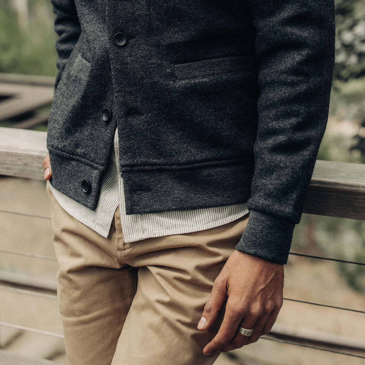 The Weekend Cardigan in Charcoal Herringbone Wool