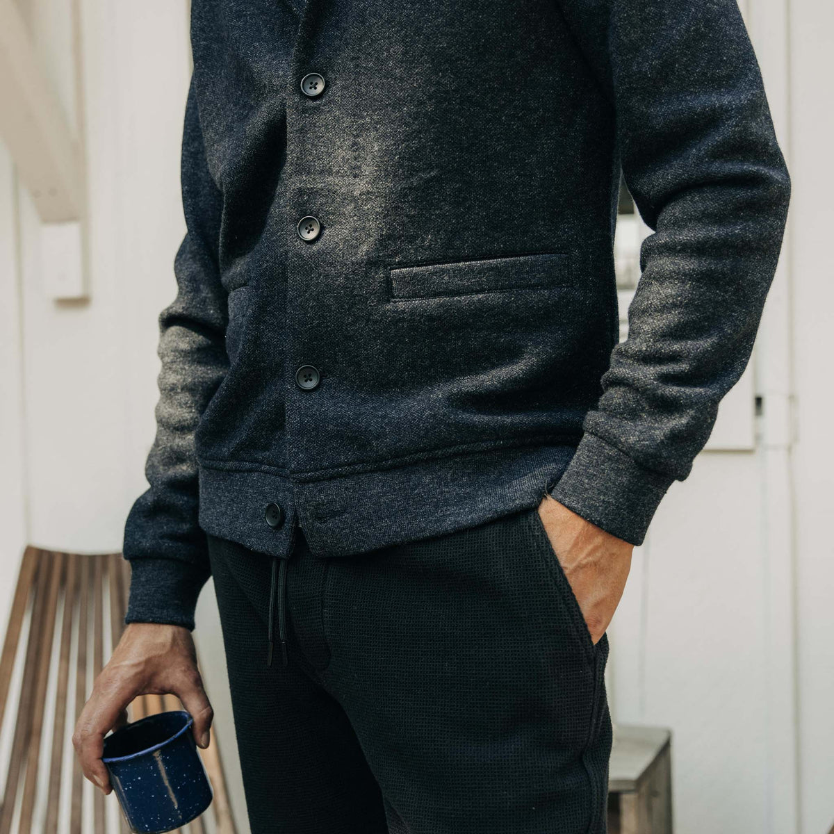 The Weekend Cardigan in Navy Herringbone Wool