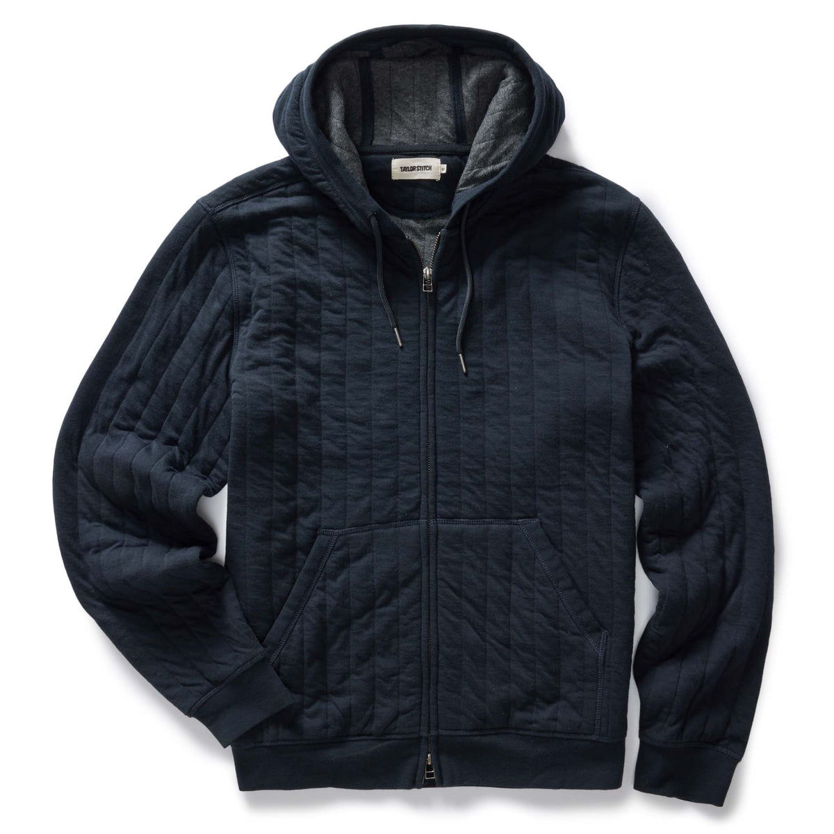The Apres Zip Hoodie in Heather Midnight Quilted Jersey