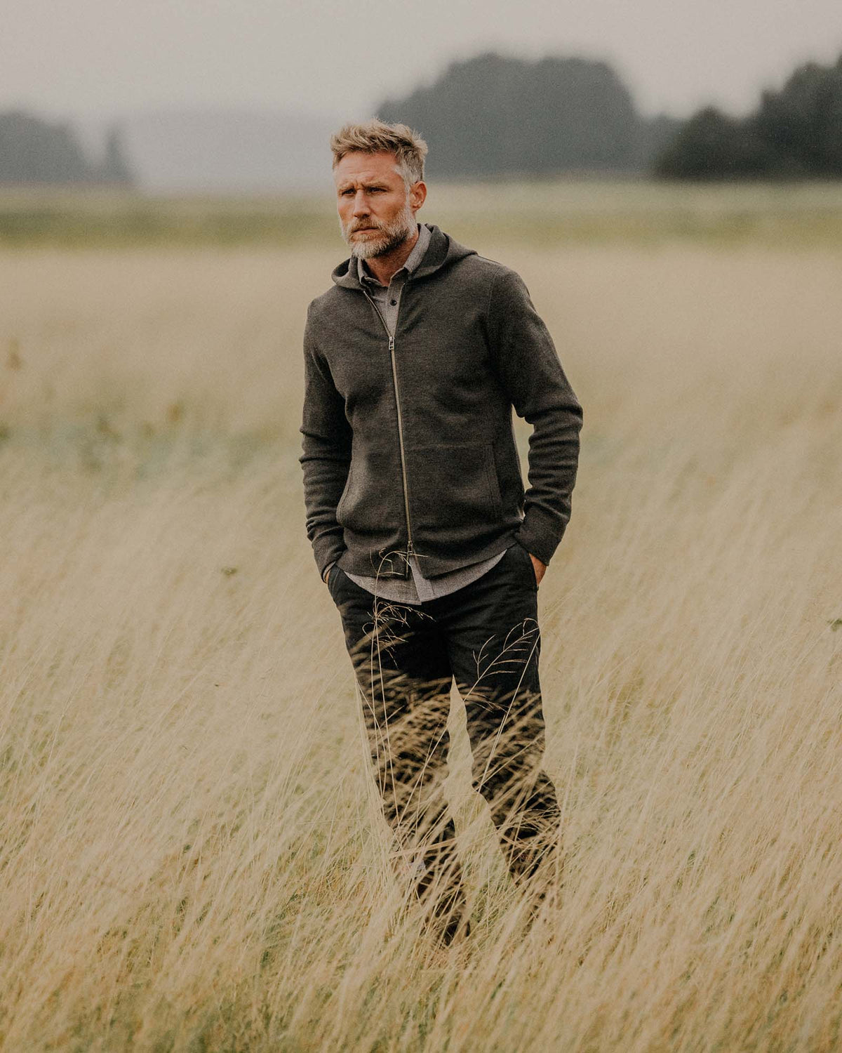 The Portola Hoodie in Heather Loden Merino