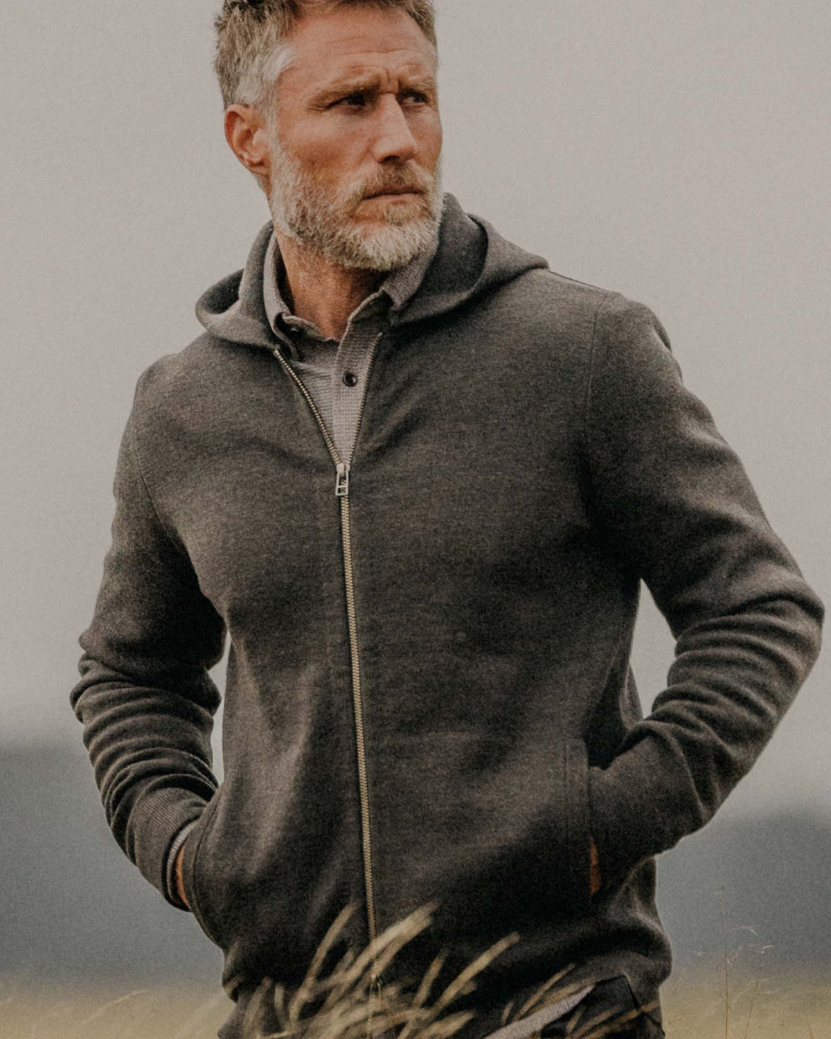 The Portola Hoodie in Heather Loden Merino