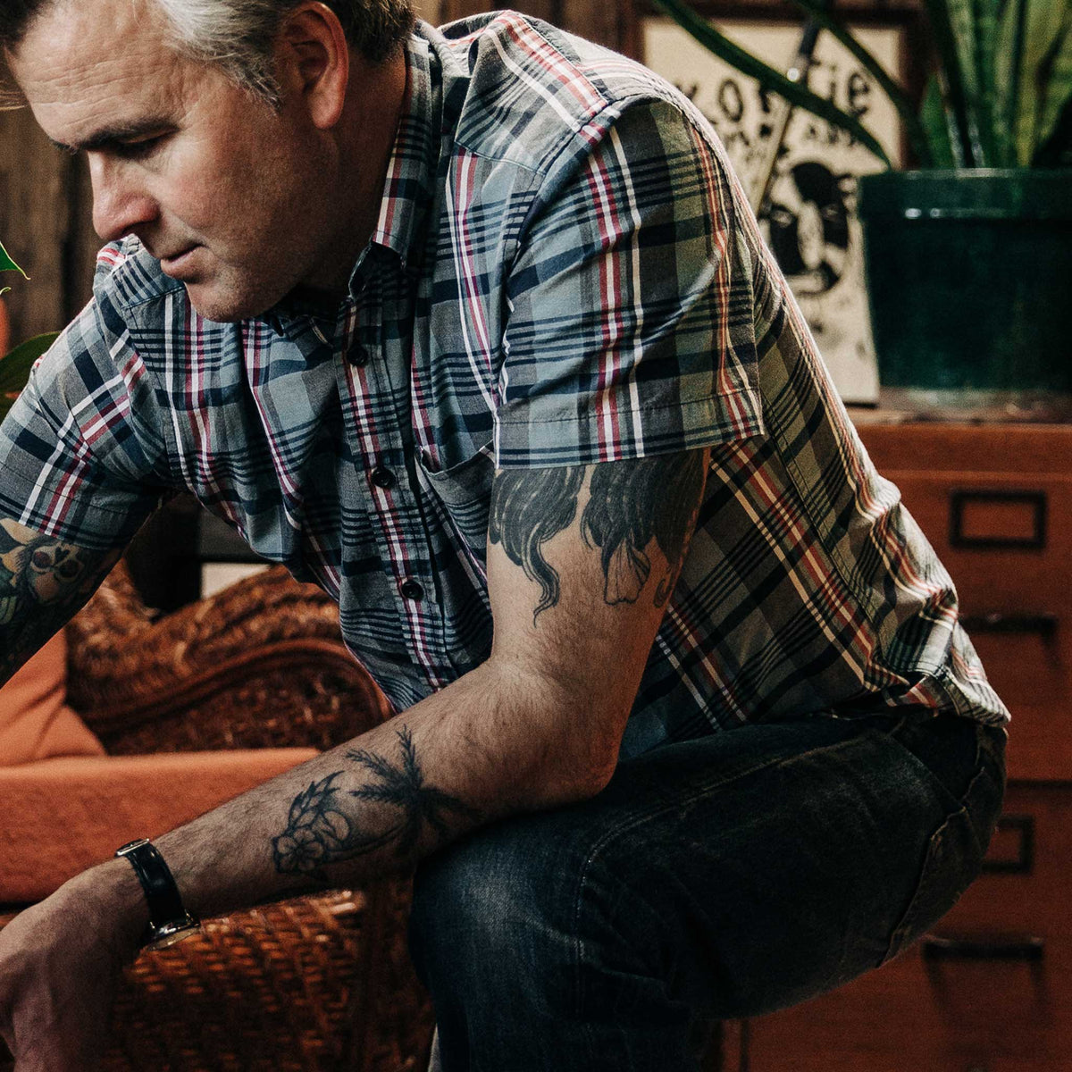 The Short Sleeve Jack in Navy Madras