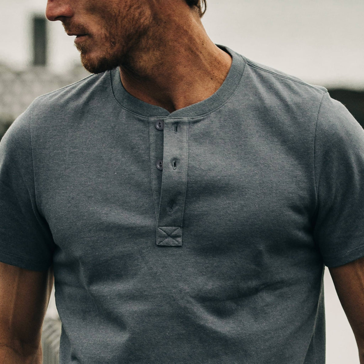 The Short Sleeve Heavy Bag Henley in Atlantic Blue