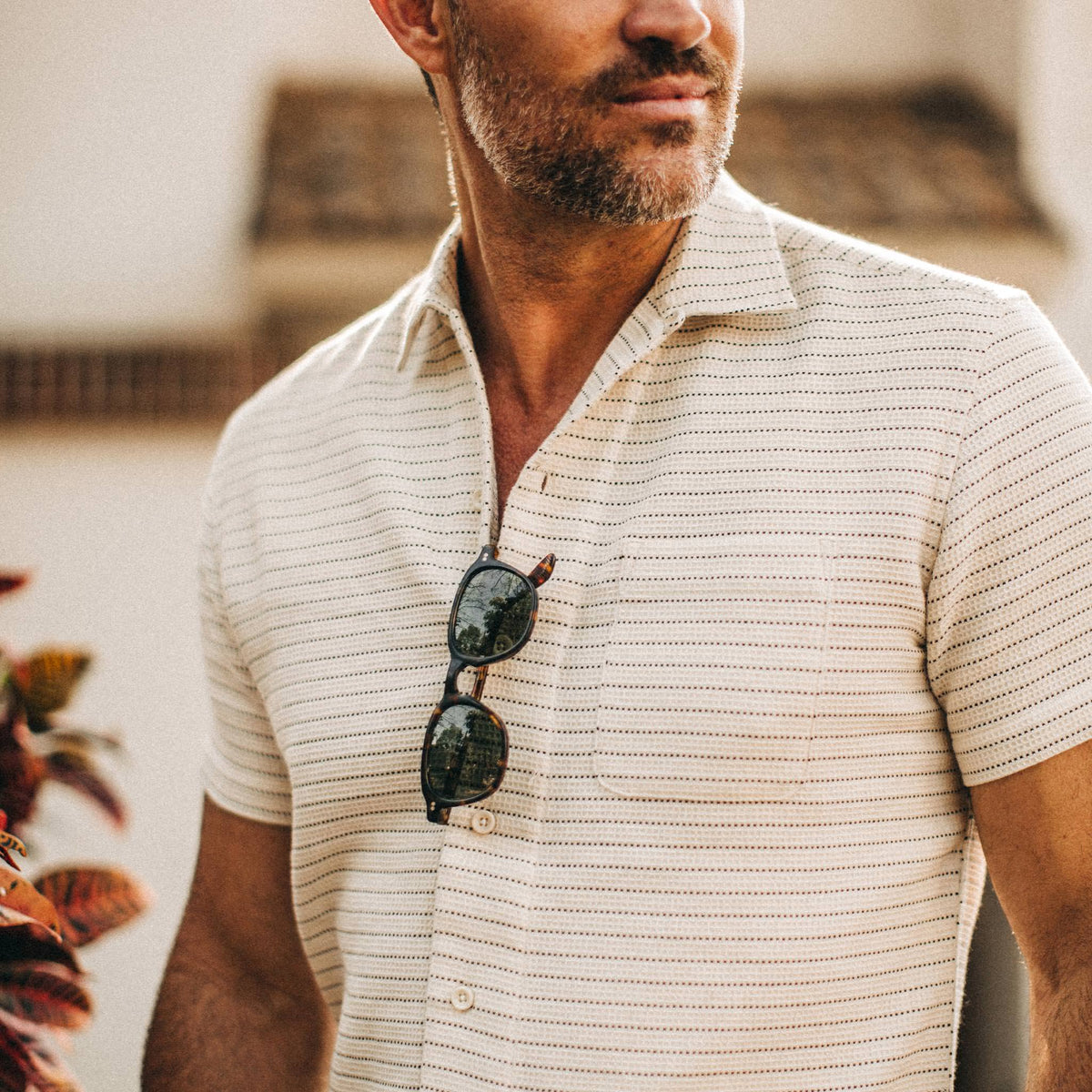 The Short Sleeve Hawthorne in Natural Pickstitch Waffle