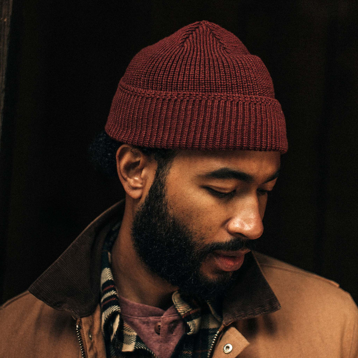 The Rib Beanie in Burgundy Heather