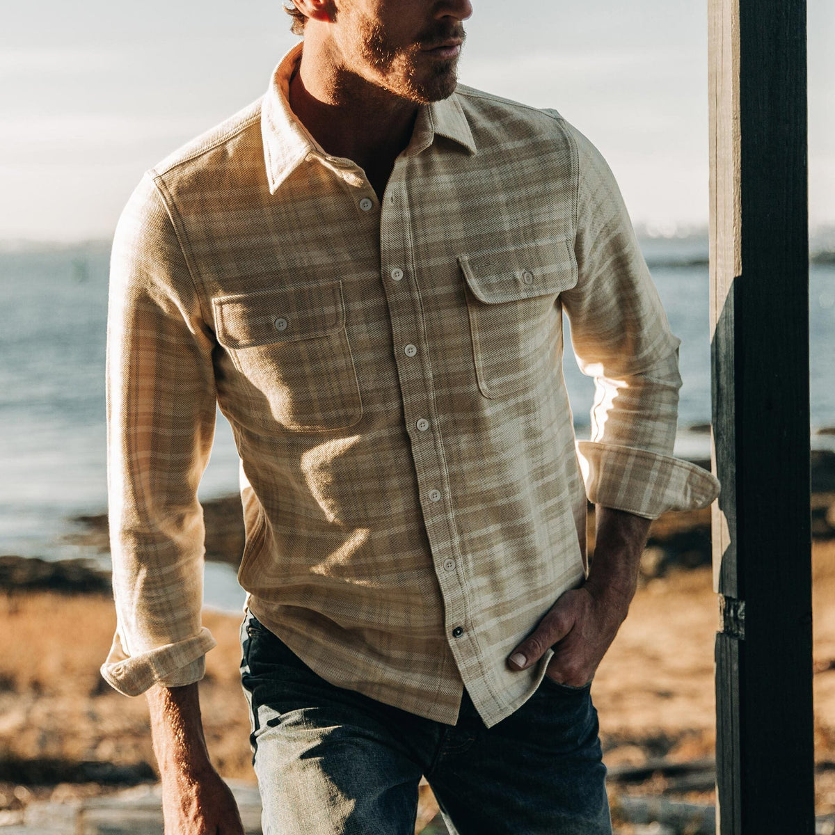 The Ledge Shirt in Sand Plaid