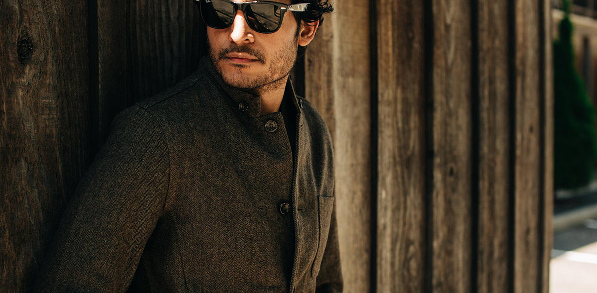 The Gibson Jacket in Olive Herringbone Wool