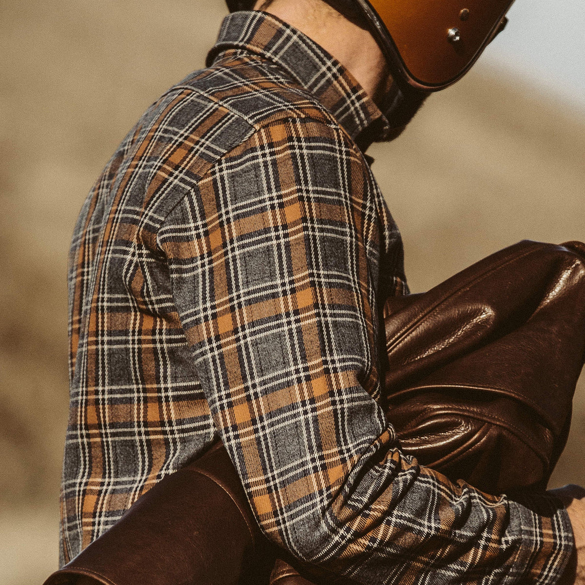 The Moto Utility Shirt in Charcoal & Rust Plaid