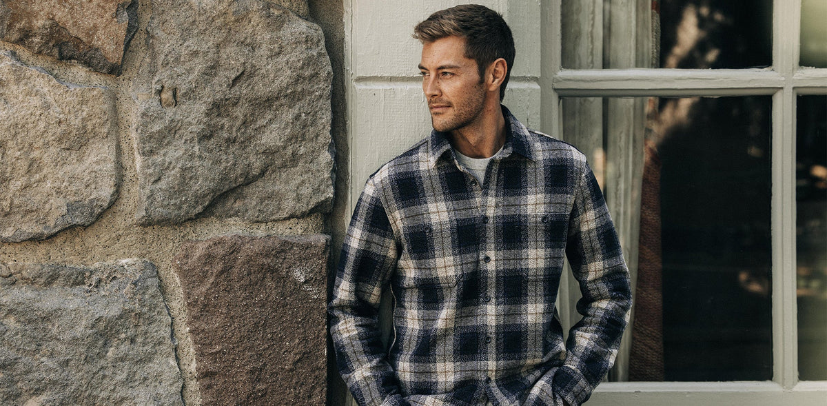 The Utility Shirt in Navy Jaspe Herringbone Plaid