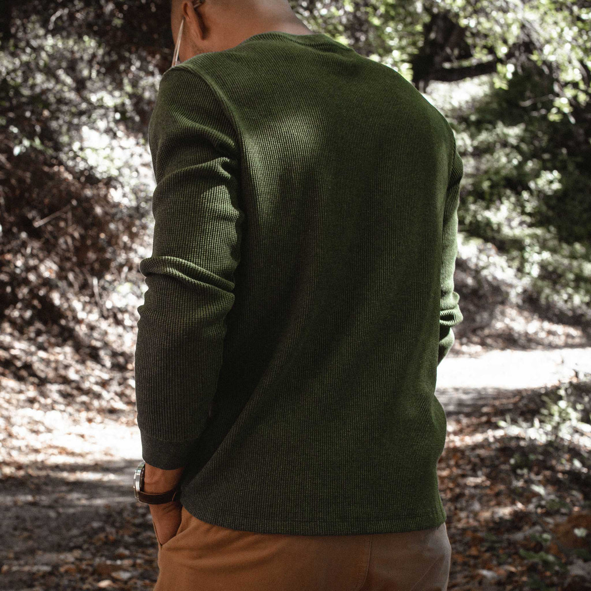 The Heavy Bag Waffle Henley in Heather Olive