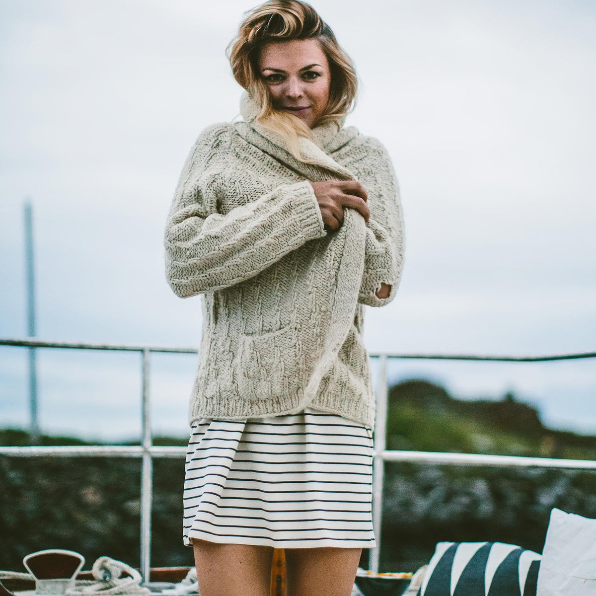 The Sausalito Dress in Navy Stripe Mercerized Merino