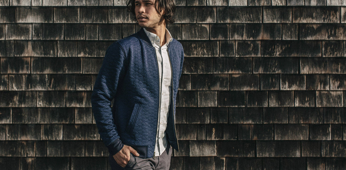 The Inverness Bomber in Navy Knit Quilt