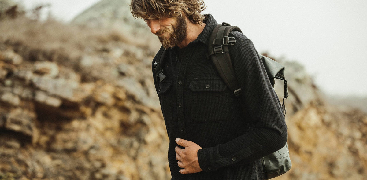 The Summit Shirt in Heather Navy Waffle