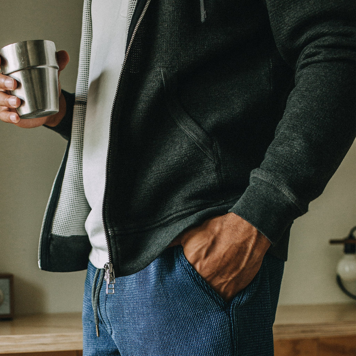 The Weekend Hoodie in Coal Double Knit