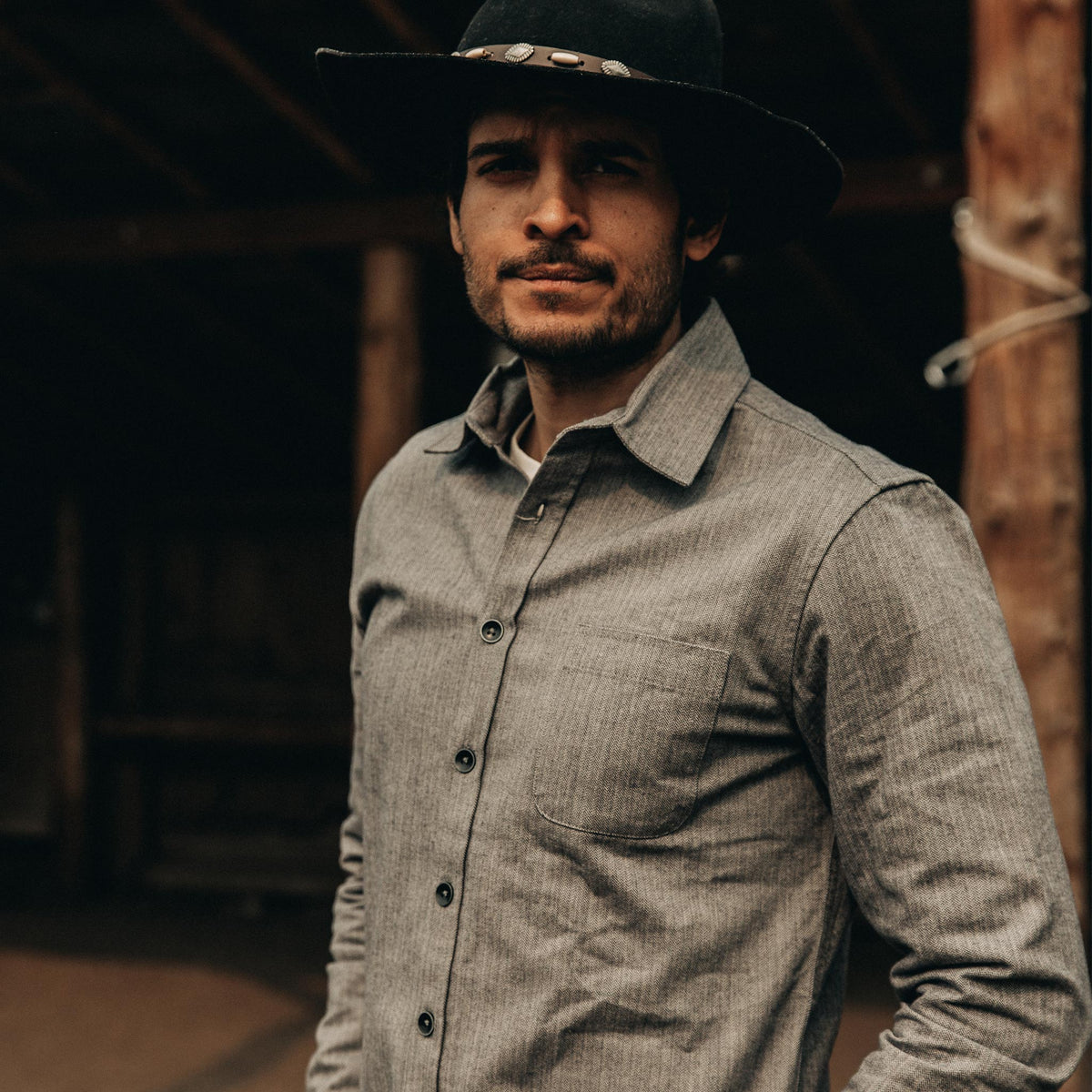 The Mechanic Shirt in Slate Herringbone