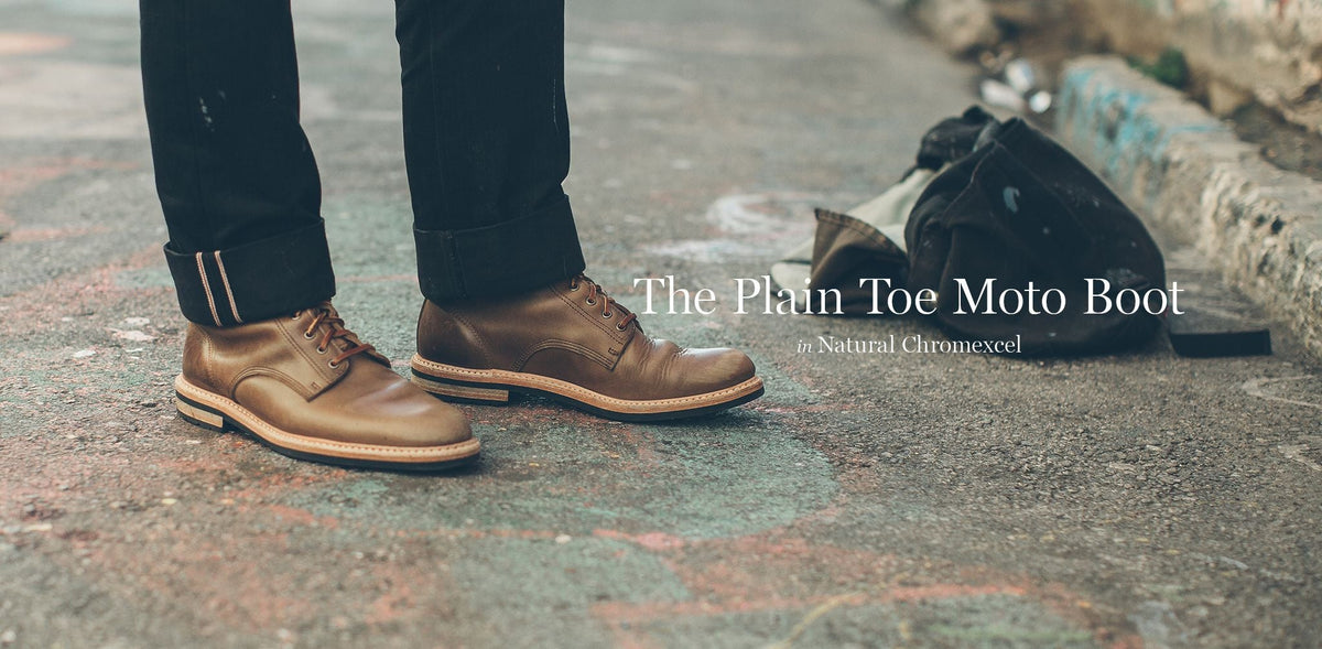 The Plain Toe Moto Boot in Natural Chromexcel
