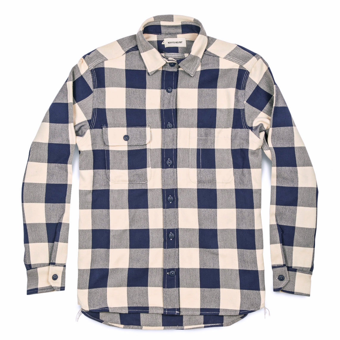 The Moto Utility Shirt in Natural & Navy Buffalo Plaid
