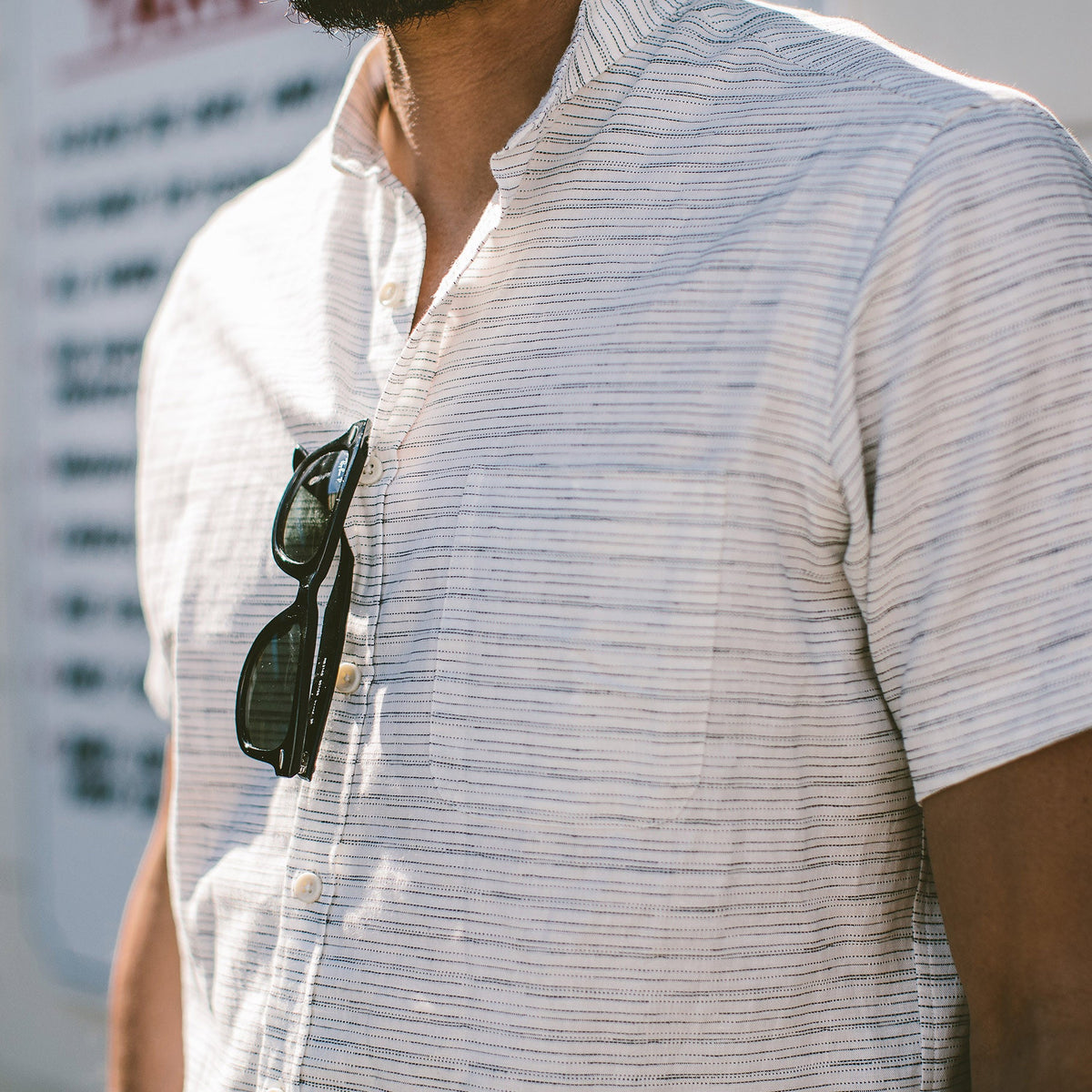 The Bandit in White & Navy Slub Stripe