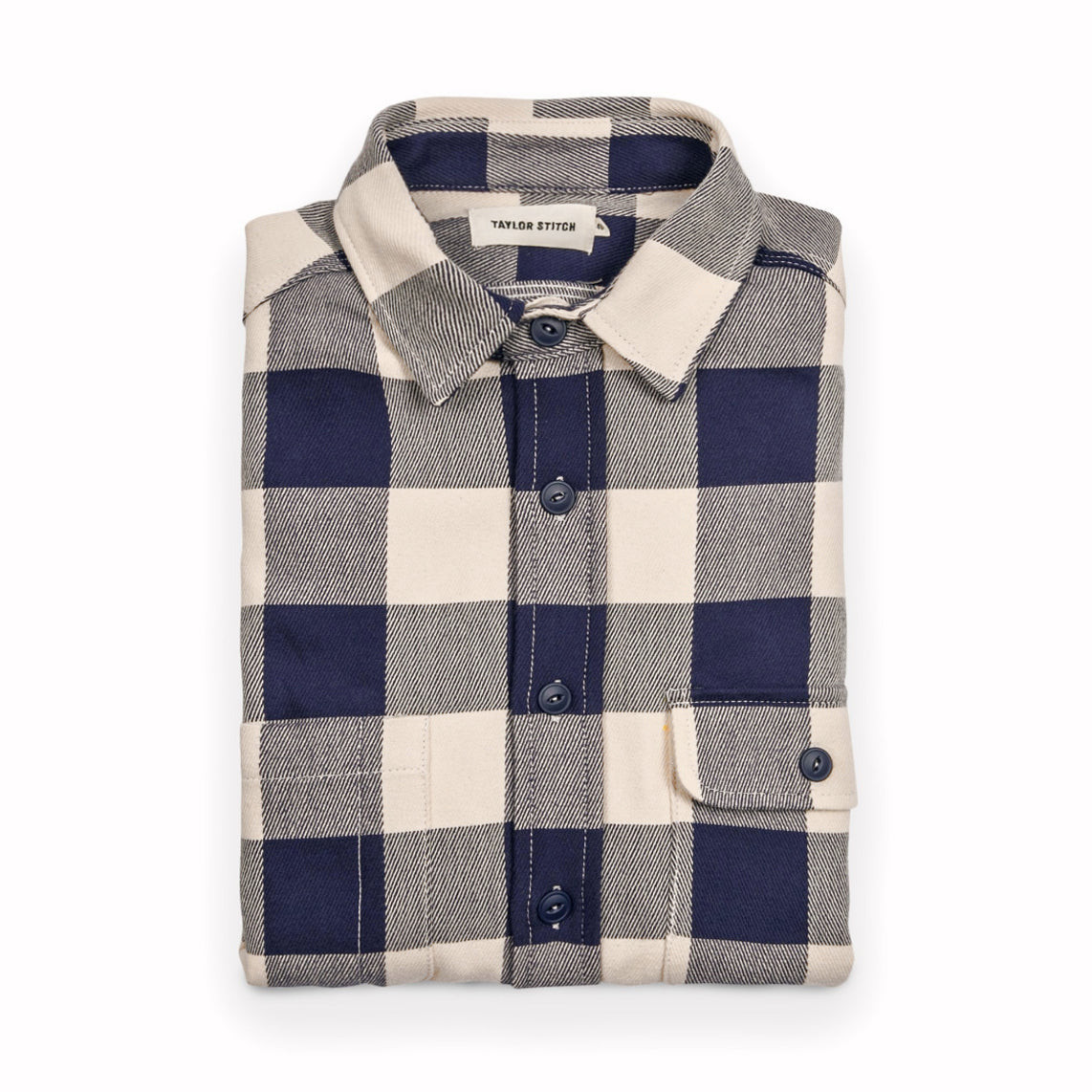 The Moto Utility Shirt in Natural & Navy Buffalo Plaid