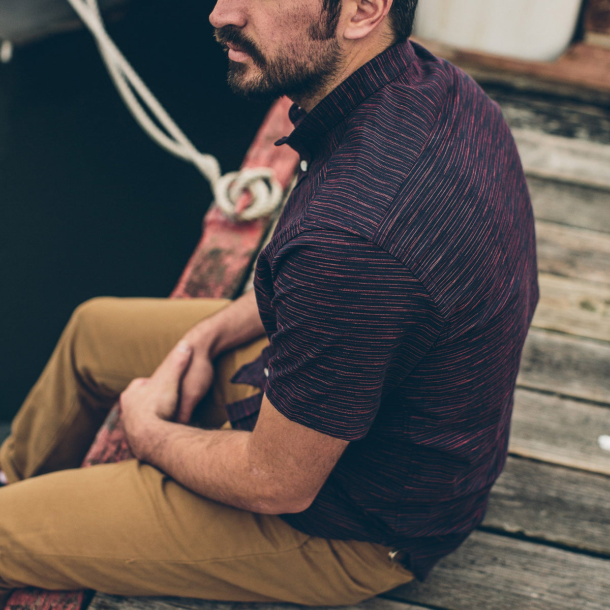 The Bandit in Navy & Red Slub Stripe