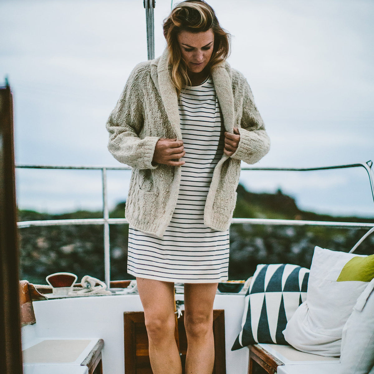 The Sausalito Dress in Forest Stripe Mercerized Merino
