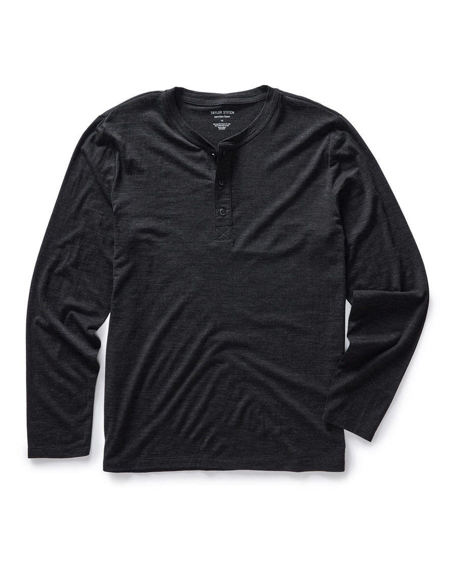 The Merino Henley in Heather Black