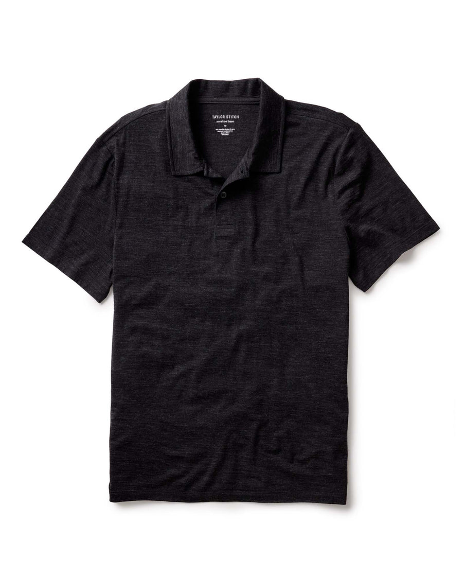 The Merino Polo in Heather Black