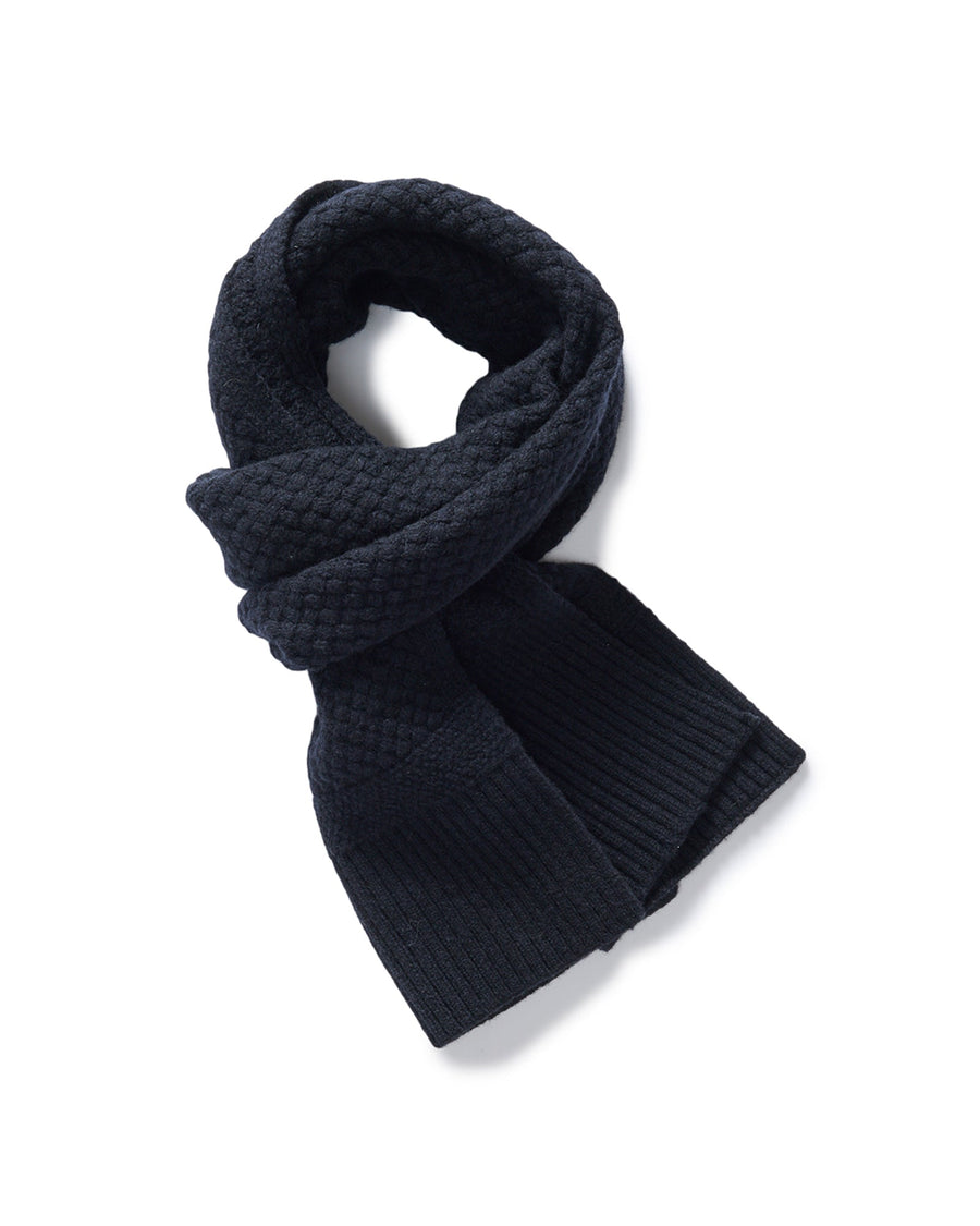 The Textured Knit Scarf in Heather Navy Merino