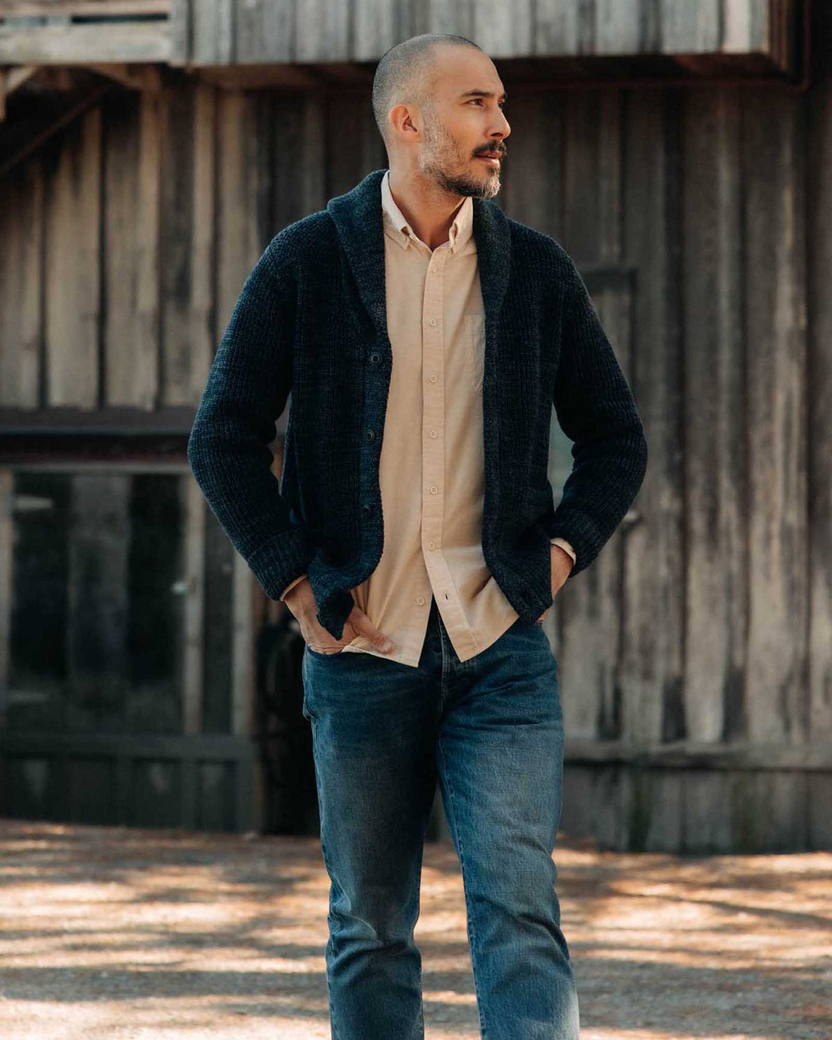 The Mariner Shawl Cardigan in Ink Slub