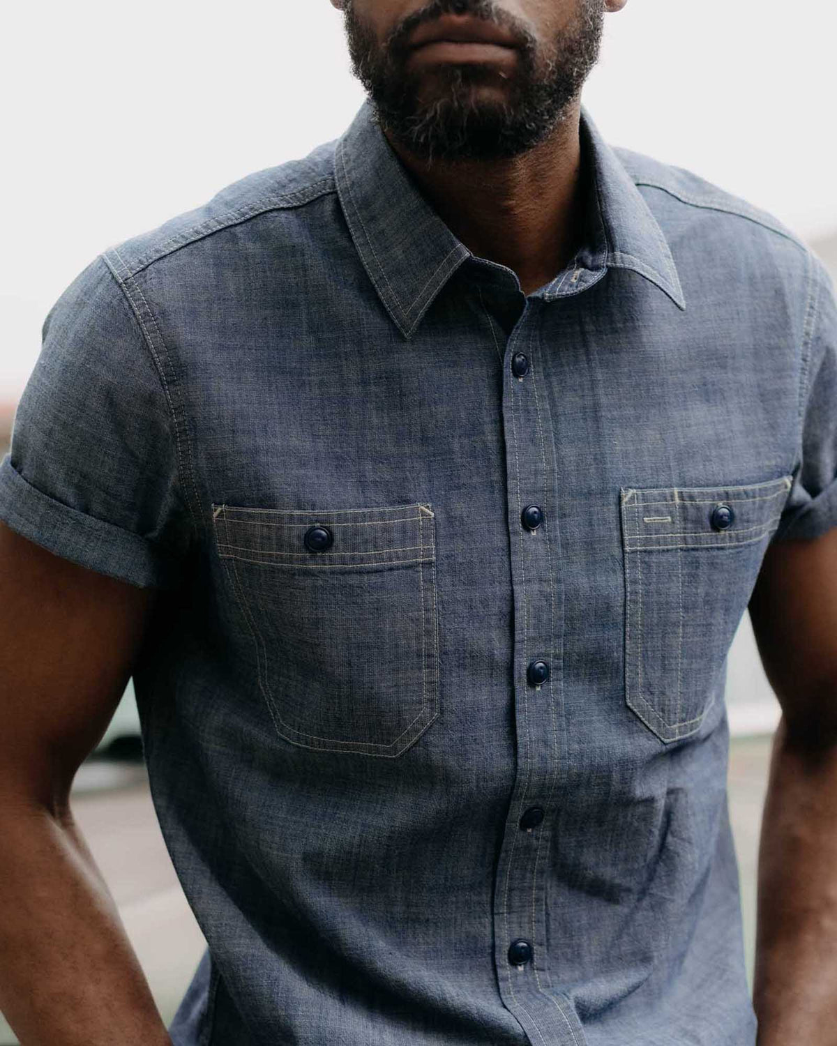 The Short Sleeve Utility Shirt in Indigo Selvedge Chambray
