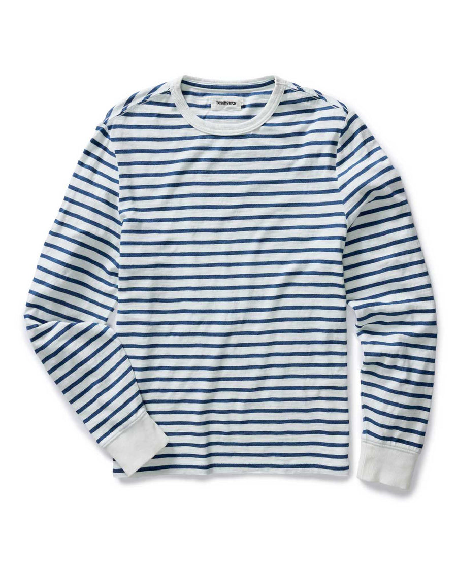 The Organic Cotton Long Sleeve Tee in Indigo Stripe