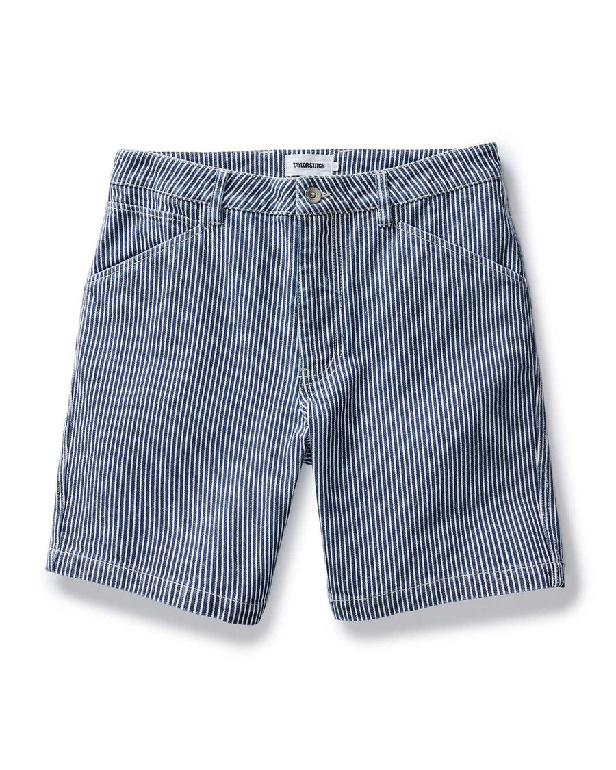 The Camp Short in Indigo Railroad Stripe Denim