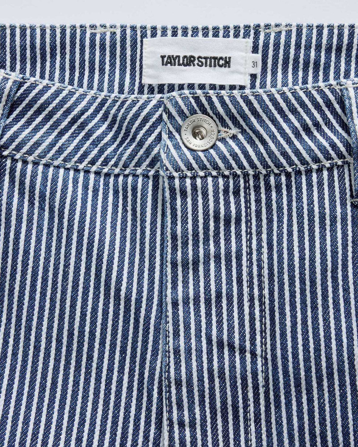 The Camp Short in Indigo Railroad Stripe Denim