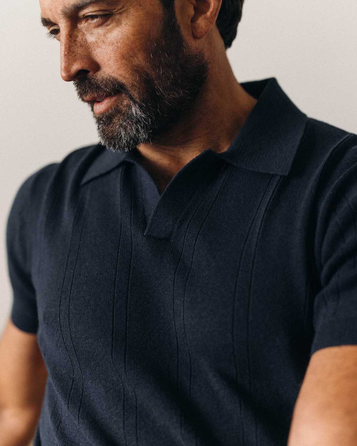 The Valencia Sweater Polo in Dark Navy Rib