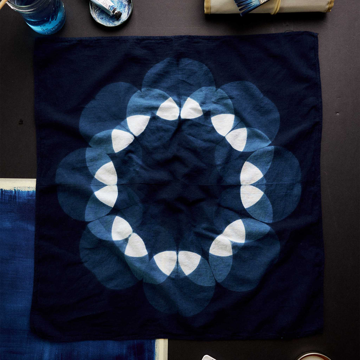 The Hand Dyed Bandana in Indigo Petal