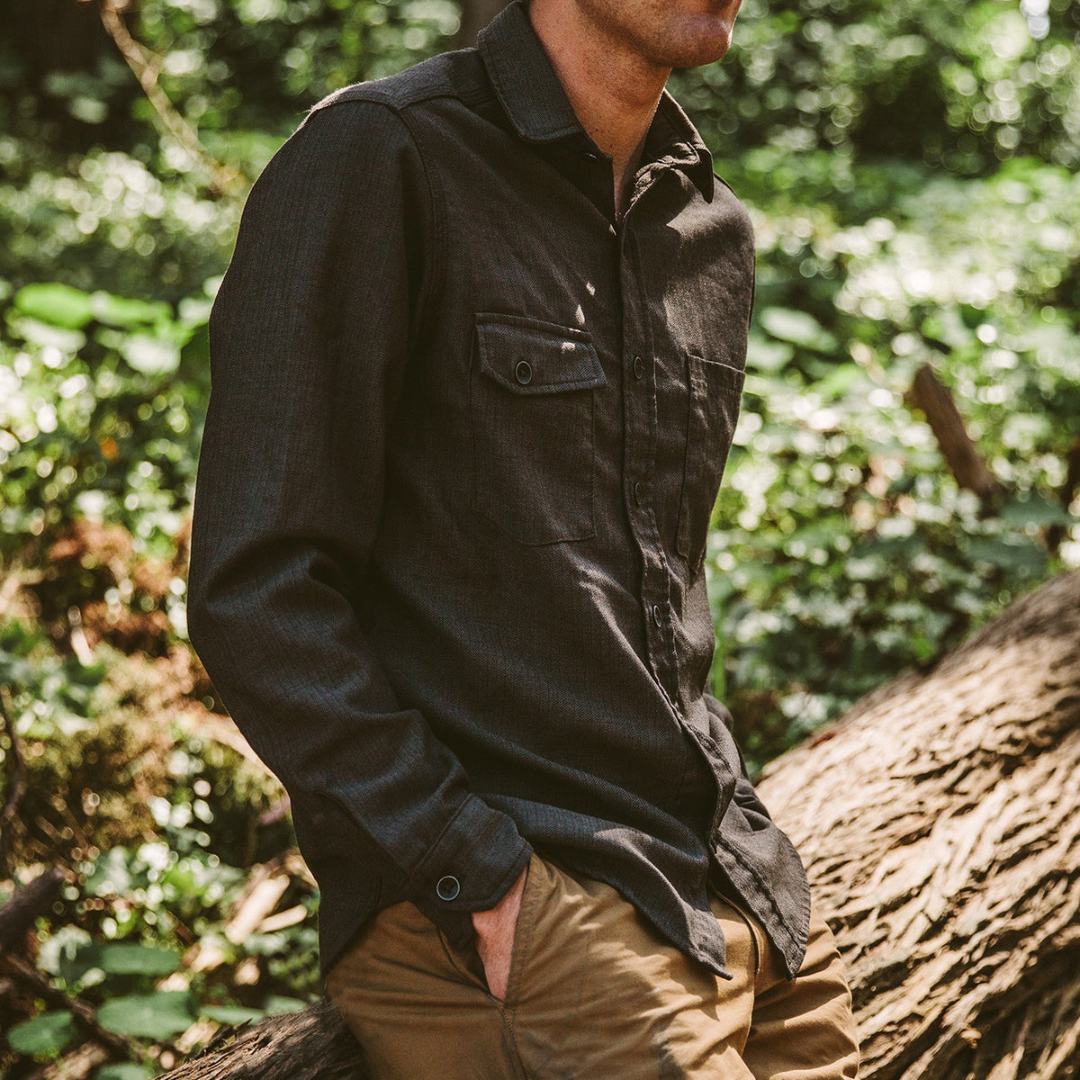 The Utility Shirt in Moss Merino 4S Herringbone