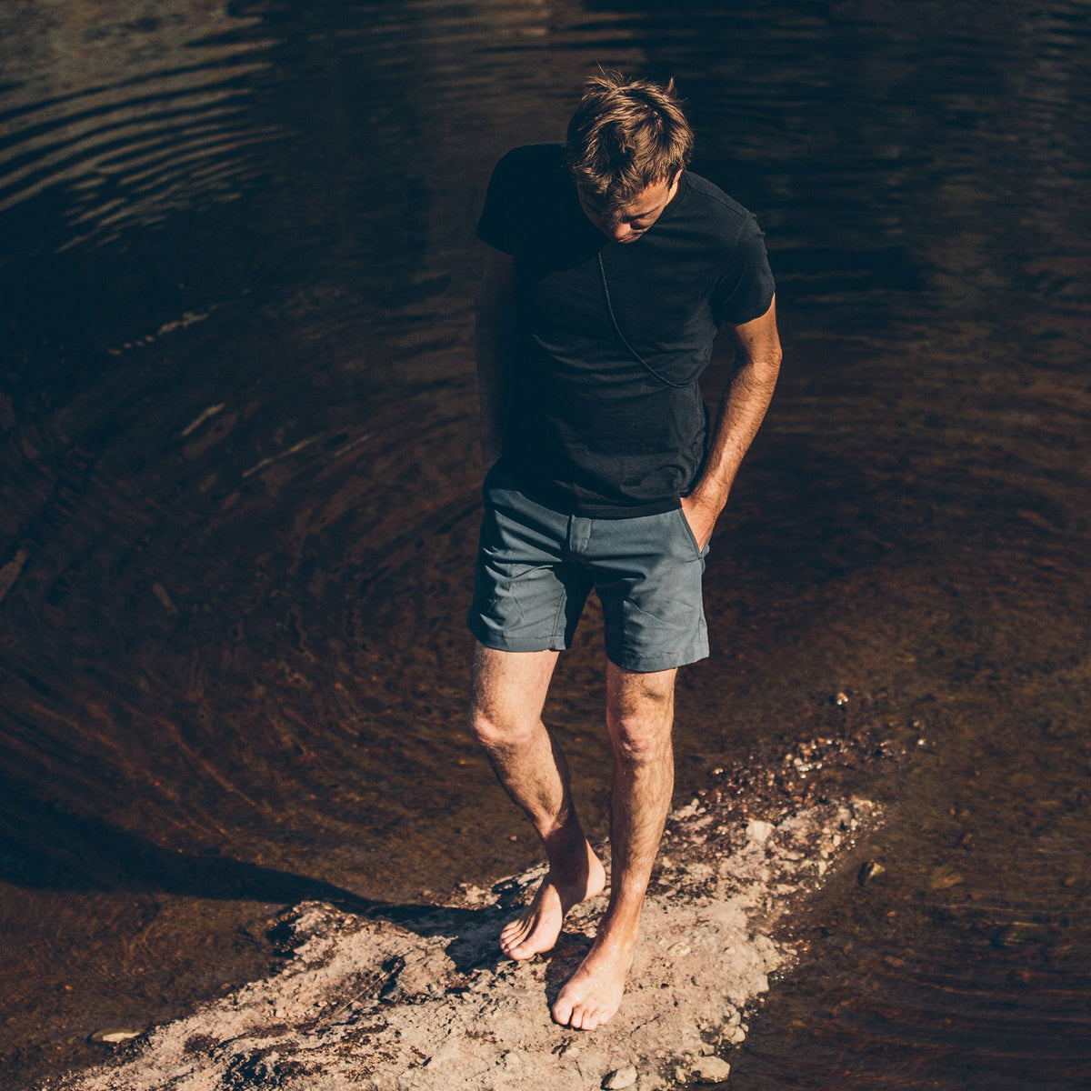 The Crewneck Pocket Tee in Black Merino